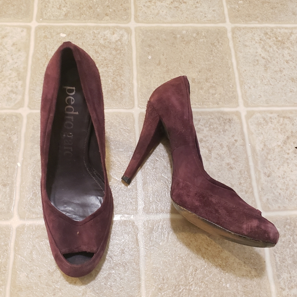 Pedro Garcia Four Inch Dark Purple Velvet Heels